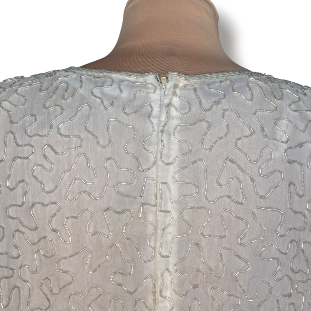 Laurence Kazar Silk Beaded Floral Blouse White Gold Silver 2X Vintage Blouse - Picture 5 of 10